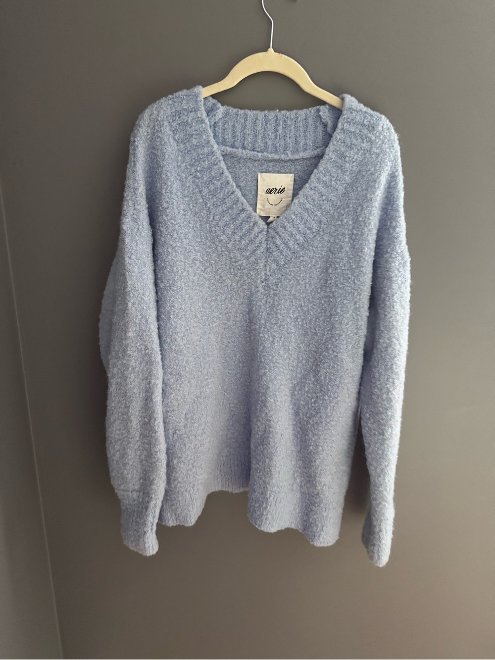 aerie Plush V-Neck Sweater in Pale Blue